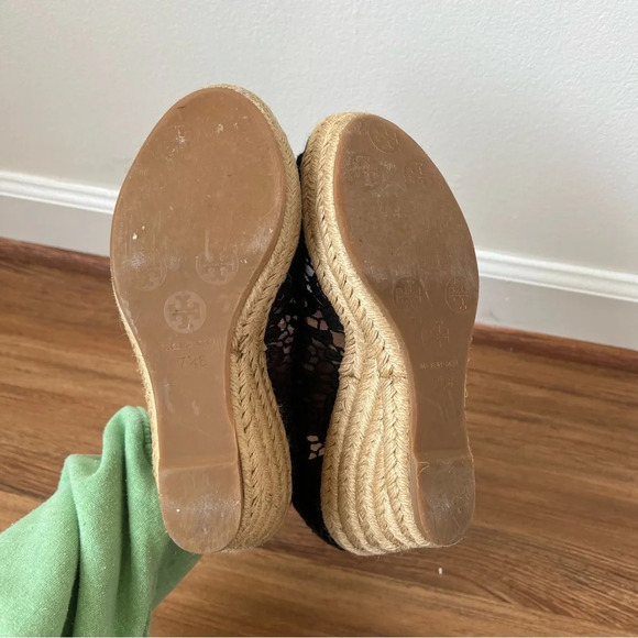 Tory Burch Jackie Black Lace Crochet Espadrilles Wedges - Picture 10 of 11